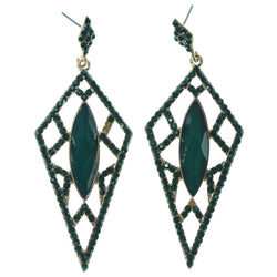 Green & Gold-Tone Colored Metal Dangle-Earrings With Crystal Accents #1733
