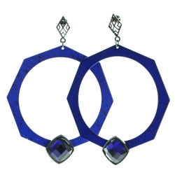 Blue & Black Colored Metal Hoop-Earrings With Faceted Accents #554