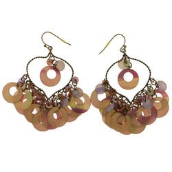 AB Finish Dangle-Earrings With Drop Accents Pink & Gold-Tone Colored #1737