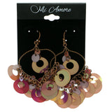 AB Finish Dangle-Earrings With Drop Accents Pink & Gold-Tone Colored #1737