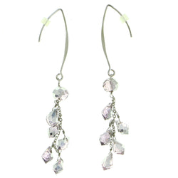 AB Finish Dangle-Earrings With Bead Accents Colorful & Silver-Tone Colored #1738