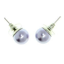Purple & Silver-Tone Colored Acrylic Stud-Earrings With Bead Accents #1742