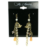 birds Dangle-Earrings With Bead Accents Colorful & Gold-Tone Colored #1744