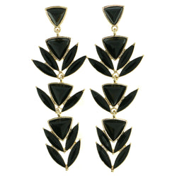 Black & Gold-Tone Colored Metal Drop-Dangle-Earrings With Bead Accents #1745
