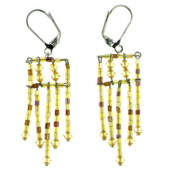Colorful & Silver-Tone Colored Metal Dangle-Earrings With Bead Accents #1748