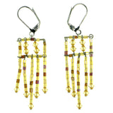 Colorful & Silver-Tone Colored Metal Dangle-Earrings With Bead Accents #1748