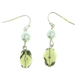 Gray & Silver-Tone Colored Metal Dangle-Earrings With Bead Accents #1756