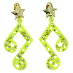 stars Music Note Drop-Dangle-Earrings With Crystal Accents Yellow & Gold-Tone Colored #1760