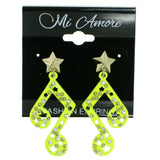stars Music Note Drop-Dangle-Earrings With Crystal Accents Yellow & Gold-Tone Colored #1760