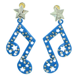 stars Music Note Drop-Dangle-Earrings With Crystal Accents Blue & Silver-Tone Colored #1761