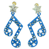 stars Music Note Drop-Dangle-Earrings With Crystal Accents Blue & Silver-Tone Colored #1761