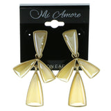 Gold-Tone & Yellow Colored Metal Dangle-Earrings With Faceted Accents #560
