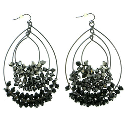 Gray Metal Dangle-Earrings With Bead Accents #1762