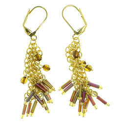 AB finish Dangle-Earrings With Bead Accents Colorful & Gold-Tone Colored #1766