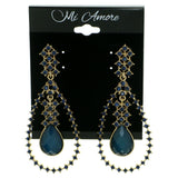 Blue & Gold-Tone Colored Metal Drop-Dangle-Earrings With Crystal Accents #1768