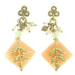 Colorful & Gold-Tone Colored Metal Drop-Dangle-Earrings With Bead Accents #1770