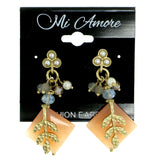 Colorful & Gold-Tone Colored Metal Drop-Dangle-Earrings With Bead Accents #1770