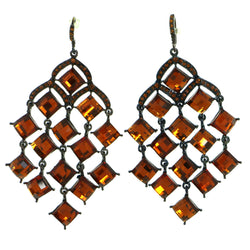 Orange & Black Colored Metal Dangle-Earrings With Crystal Accents #1771