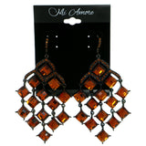 Orange & Black Colored Metal Dangle-Earrings With Crystal Accents #1771