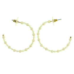 Gold-Tone & White Colored Acrylic Hoop-Earrings With Bead Accents #1772