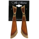 Brown & Gold-Tone Colored Metal Drop-Dangle-Earrings With Crystal Accents #1780