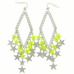 Stars Dangle-Earrings Yellow & Silver-Tone Colored #1781