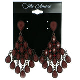 Red Metal Drop-Dangle-Earrings With Crystal Accents #1782