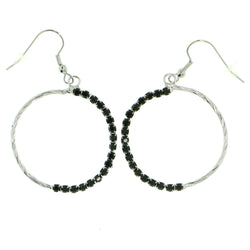 Black & Silver-Tone Colored Metal Dangle-Earrings With Crystal Accents #1783