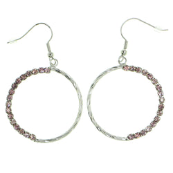 Pink & Silver-Tone Colored Metal Dangle-Earrings With Crystal Accents #1784