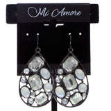 Silver-Tone & White Colored Metal Dangle-Earrings With Crystal Accents #564