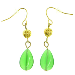 Green & Gold-Tone Colored Metal Dangle-Earrings With Bead Accents #1800