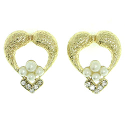 Gold-Tone & White Colored Metal Stud-Earrings With Crystal Accents #1806