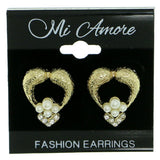 Gold-Tone & White Colored Metal Stud-Earrings With Crystal Accents #1806