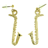 saxophone Dangle-Earrings Gold-Tone Color  #1808