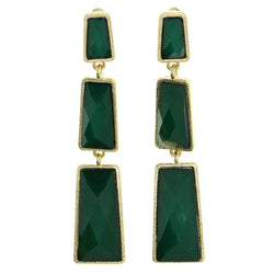 Green & Gold-Tone Colored Metal Drop-Dangle-Earrings With Bead Accents #1812 - Mi Amore
