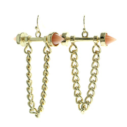 Gold-Tone & Pink Colored Metal Dangle-Earrings With Stone Accents #566