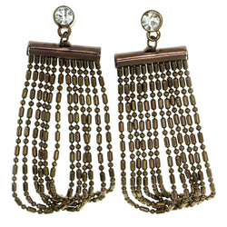Brown & Bronze-Tone Colored Metal Drop-Dangle-Earrings With Bead Accents #1814