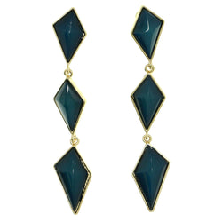 Gold-Tone & Blue Colored Metal Drop-Dangle-Earrings With Bead Accents #1815