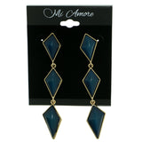 Gold-Tone & Blue Colored Metal Drop-Dangle-Earrings With Bead Accents #1815