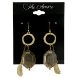 Leaves Dangle-Earrings With Stone Accents Gray & Gold-Tone Colored #1817