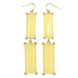 Gold-Tone & Yellow Colored Metal Dangle-Earrings With Bead Accents #1818