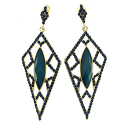 Gold-Tone & Blue Colored Metal Drop-Dangle-Earrings With Crystal Accents #1819