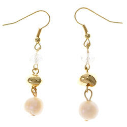 Gold-Tone & Peach Colored Metal Dangle-Earrings With Bead Accents #1821