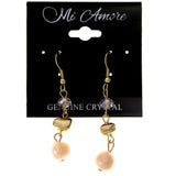 Gold-Tone & Peach Colored Metal Dangle-Earrings With Bead Accents #1821