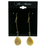 Leaf Dangle-Earrings With Bead Accents Yellow & Gold-Tone Colored #1820