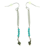 Blue & Silver-Tone Colored Metal Dangle-Earrings With Bead Accents #1827