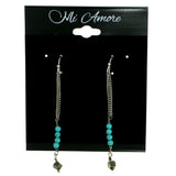 Blue & Silver-Tone Colored Metal Dangle-Earrings With Bead Accents #1827