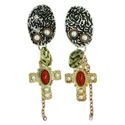 cross Drop-Dangle-Earrings With Bead Accents Colorful & Tri-Tone Colored #1831
