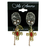 cross Drop-Dangle-Earrings With Bead Accents Colorful & Tri-Tone Colored #1831
