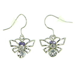 butterfly Dangle-Earrings With Crystal Accents Silver-Tone & Purple Colored #1833